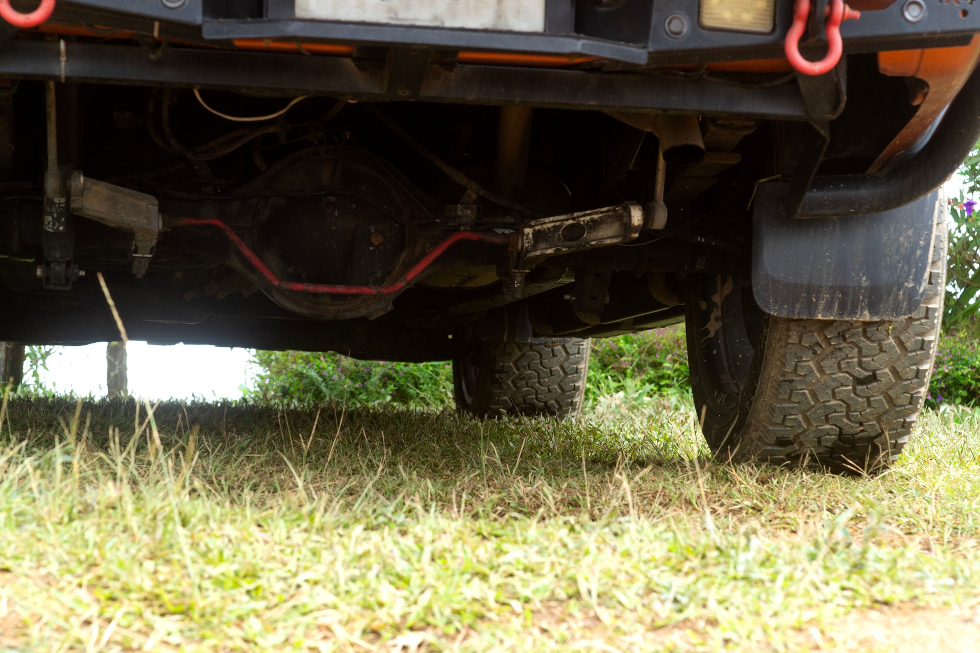 Underside view of an off-road Vehicle suspension system